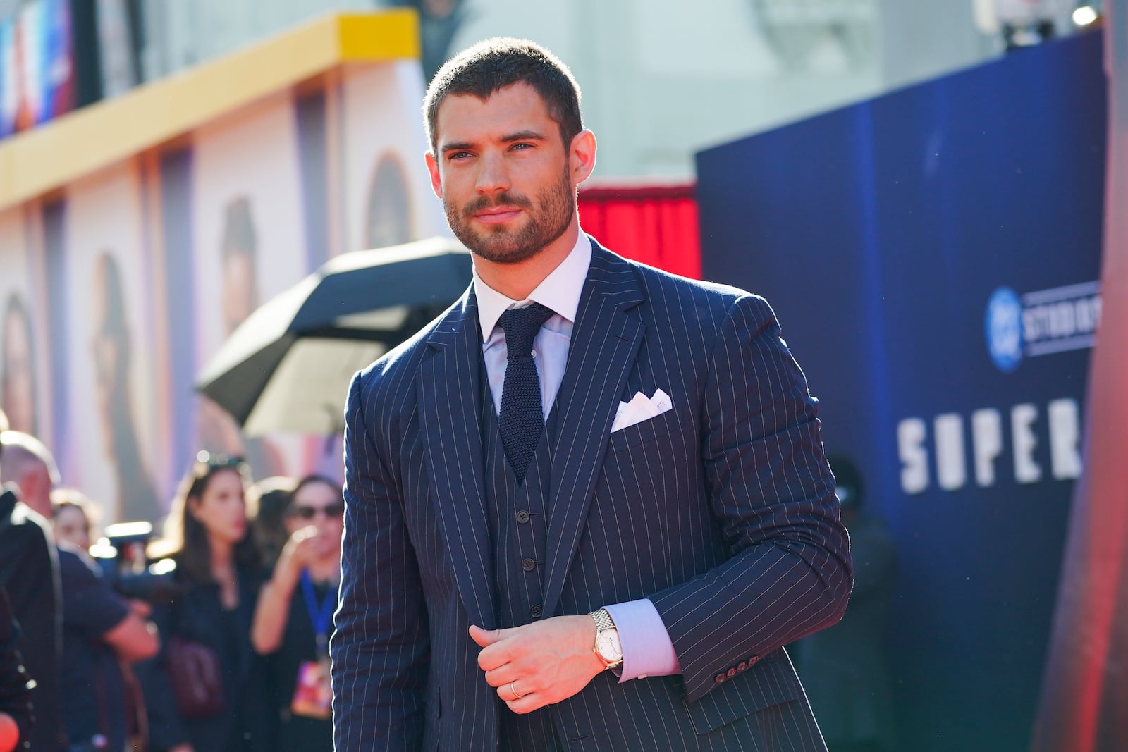 David Corenswet arrives at the premiere of "Superman" on Monday, July 7, 2025, at TCL Chinese Theatre in Los Angeles. (Photo by Jordan Strauss/Invision/AP)