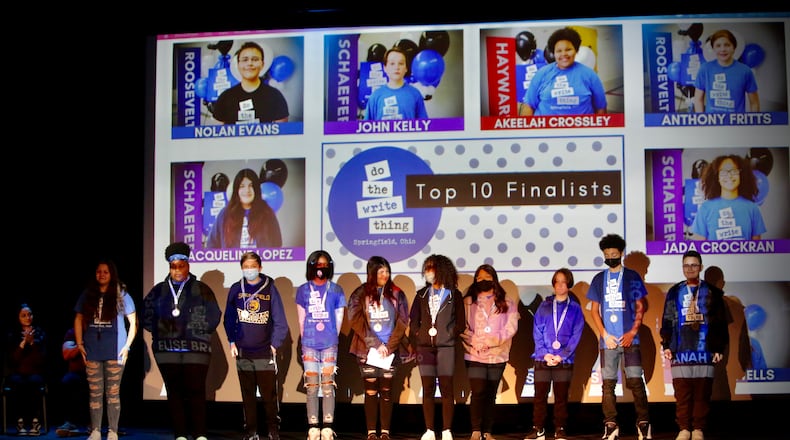The top 10 finalists from the Springfield City School District in the "Do the Write Thing" challenge. Contributed