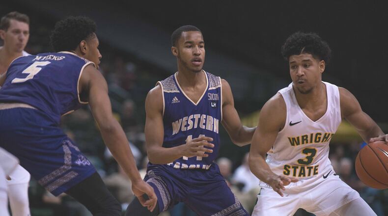 Mark Hughes, pictured in last week’s season opener vs. Western Carolina, led Wright State with 16 points in a loss at Murray State. Joseph Craven/CONTRIBUTED
