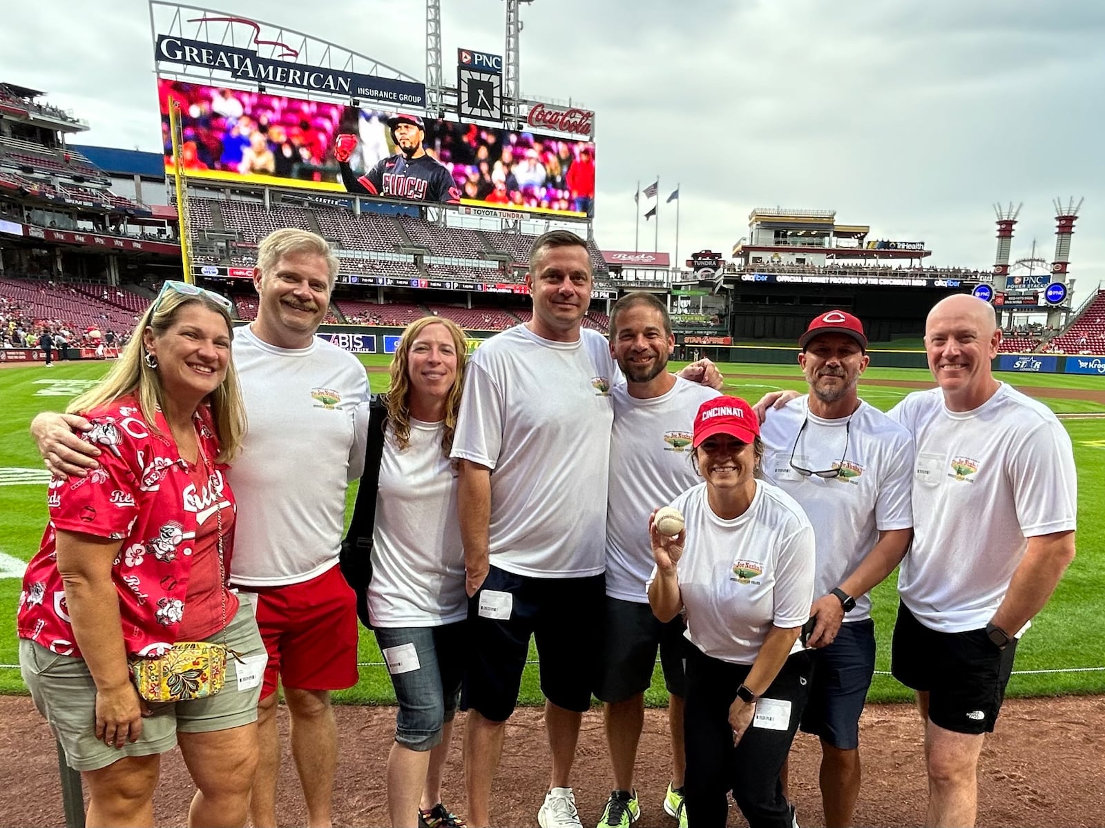 The Miracle Walk started in 2021 with one Fairfield man, Ben Otto, wanting to raise money for the Nuxhall Foundation's Hope Center project. Now in its fifth year, nearly 20 people will be walking with Otto, Eric Judd, Jared Baker and Tyler Parker (who participated in at least one of the first three walks) on Sept. 24, 2025, from Joe Nuxhall Miracle League Fields in Fairfield to Great American Ball Park in downtown Cincinnati. Pictured are the Joe Nuxhall Miracle League Fields Miracle Walkers at Great American Ball Park in 2024. PROVIDED