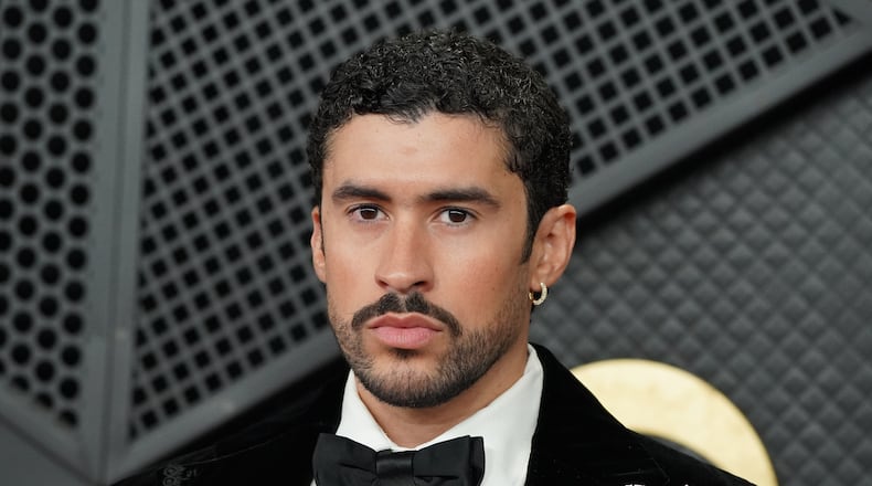 Bad Bunny arrives at the 68th annual Grammy Awards on Sunday, Feb. 1, 2026, in Los Angeles. (Photo by Jordan Strauss/Invision/AP)