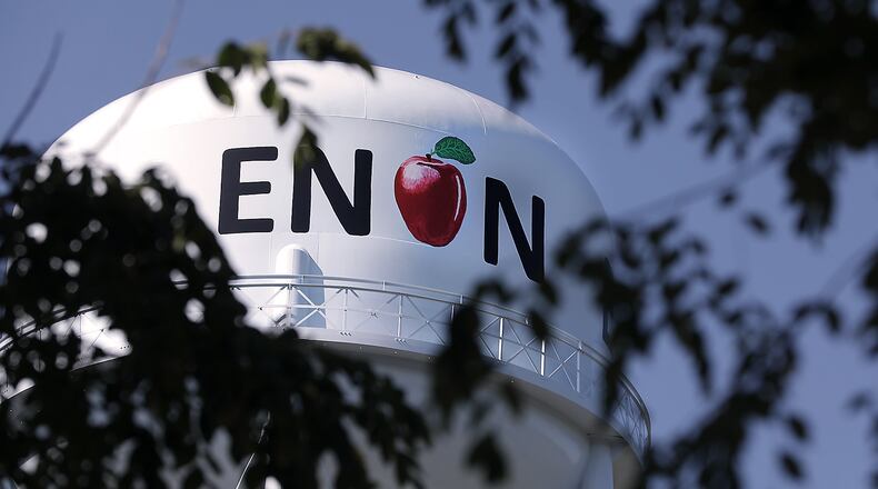 The water tower in Enon has been painted with a big red apple to mark the 40th Anniversary of the Apple Butter Festival.