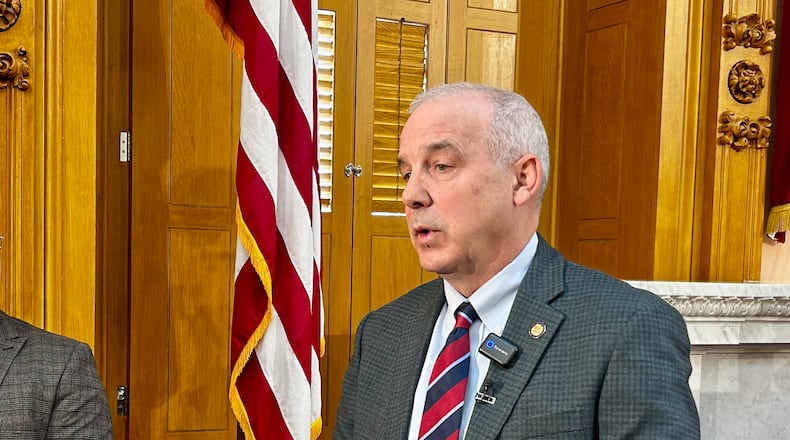 Ohio House Speaker Matt Huffman, R-Lima, addresses statehouse reporters on the House floor on Feb. 4, 2026.