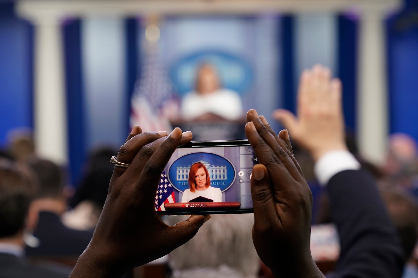 FILE - White House press secretary Jen Psaki speaks during the daily briefing at the White House in Washington, Sept. 22, 2021. (AP Photo/Susan Walsh, File)