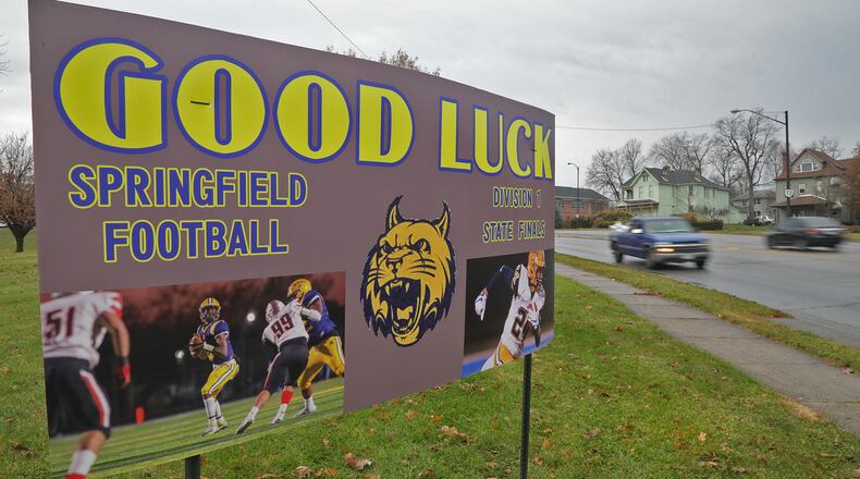 A sign along South Limestone Street wishes the Springfield Wildcats good luck Wednesday. BILL LACKEY/STAFF