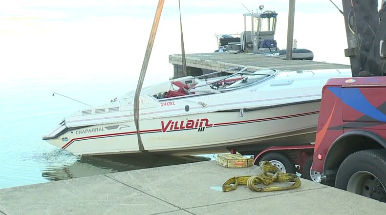 The three people aboard the speedboat involved in the crash are accounted for. One person was transported via care flight to a local hospital for injuries. WCPO-TV