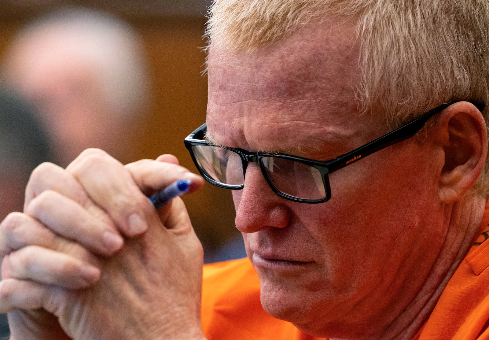 FILE - Alex Murdaugh, convicted of killing his wife, Maggie, and younger son, Paul, in June 2021, listens during a hearing on the motion for a retrial, Jan. 16, 2024, at the Richland County Judicial Center, in Columbia, S.C. Former Colleton County Clerk of Court Becky Hill faces 76 counts of ethics violations that say she used her office for personal gain. (Gavin McIntyre/The Post and Courier via AP, Pool)