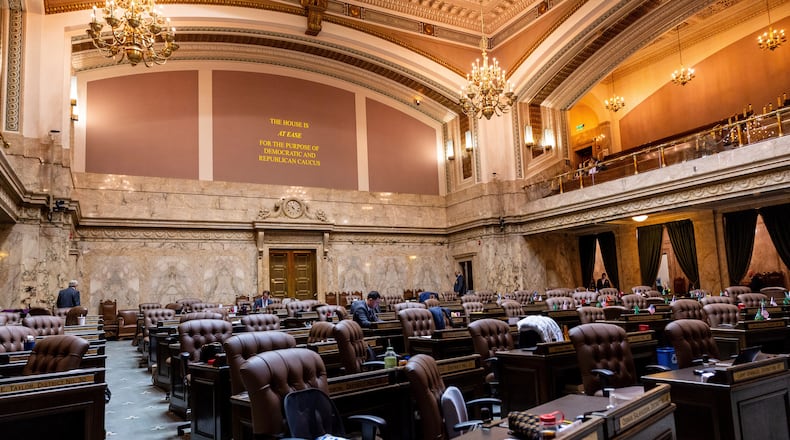 FILE - The interior of the House chamber at the Washington state Capitol is seen April 25, 2025, in Olympia, Wash. (AP Photo/Maddy Grassy, File)