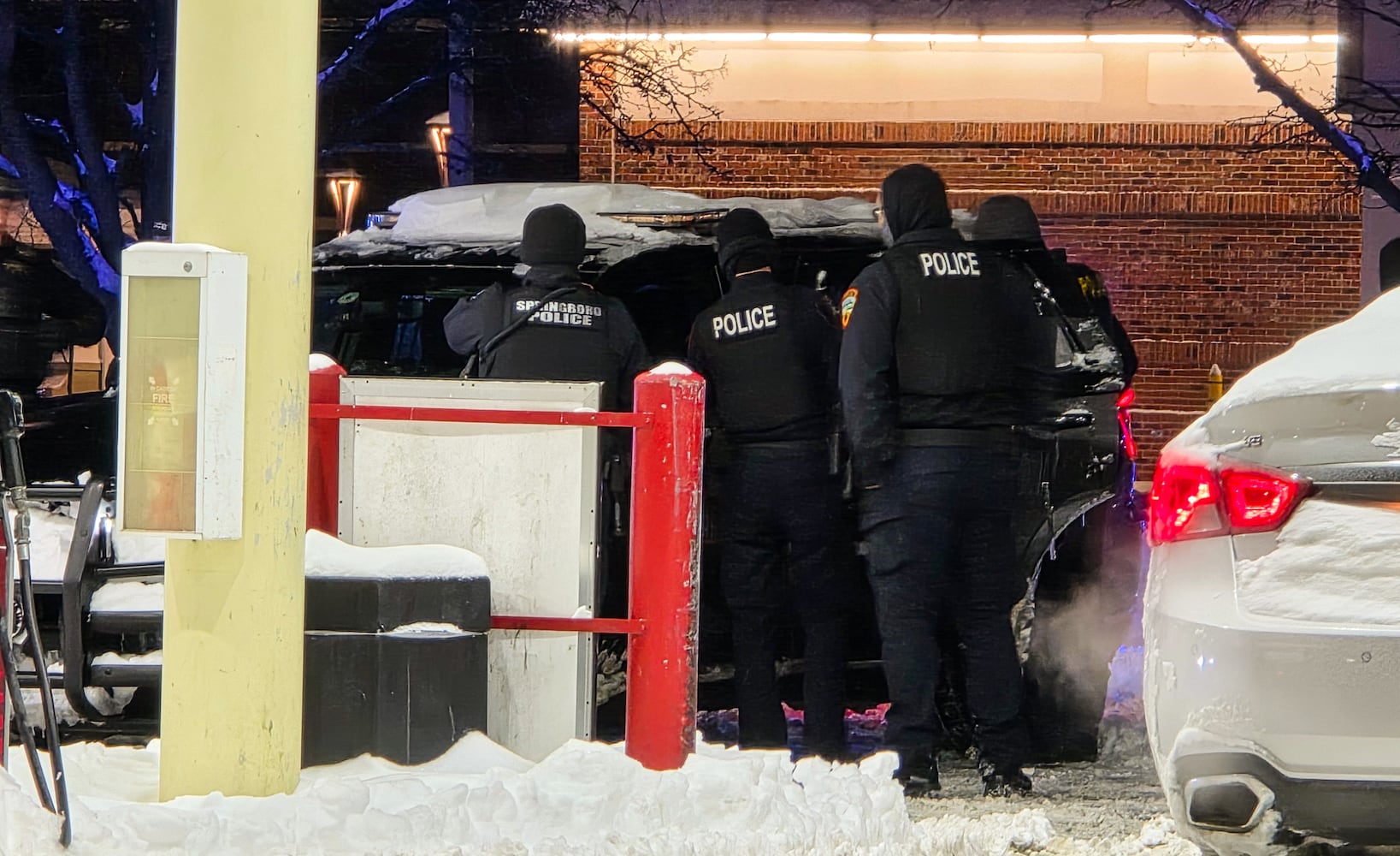 Police work in snowy weather