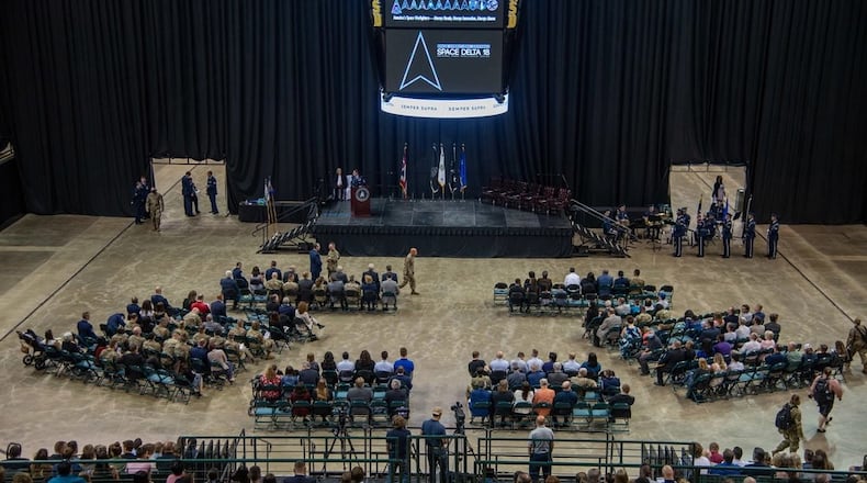 Space Operations Command's newest Delta, Space Delta 18, was activated and the National Space Intelligence Center (NSIC) was established during a ceremony at the Nutter Center on June 24, 2022. (U.S. Space Force photo by Senior Airman Jack Gardner)