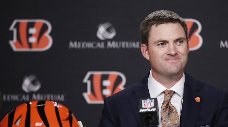 CINCINNATI, OH - FEBRUARY 05: Zac Taylor speaks to the media after being introduced as the new head coach for the Cincinnati Bengals at Paul Brown Stadium on February 5, 2019 in Cincinnati, Ohio. (Photo by Joe Robbins/Getty Images)
