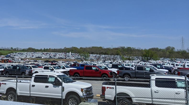 Ford F Series trucks waiting for parts at Kentucky Speedway. Provided by Pat and Mike Roeder to WCPO-TV