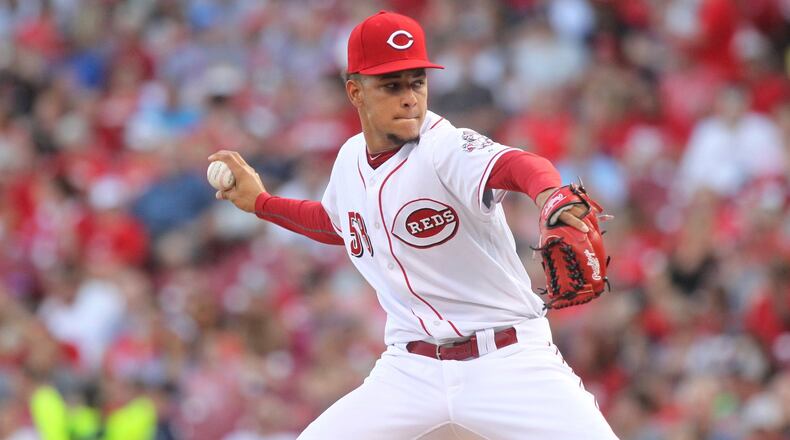 Reds starter Luis Castillo pitches against the Brewers last June at Great American Ball Park in Cincinnati. DAVID JABLONSKI / STAFF
