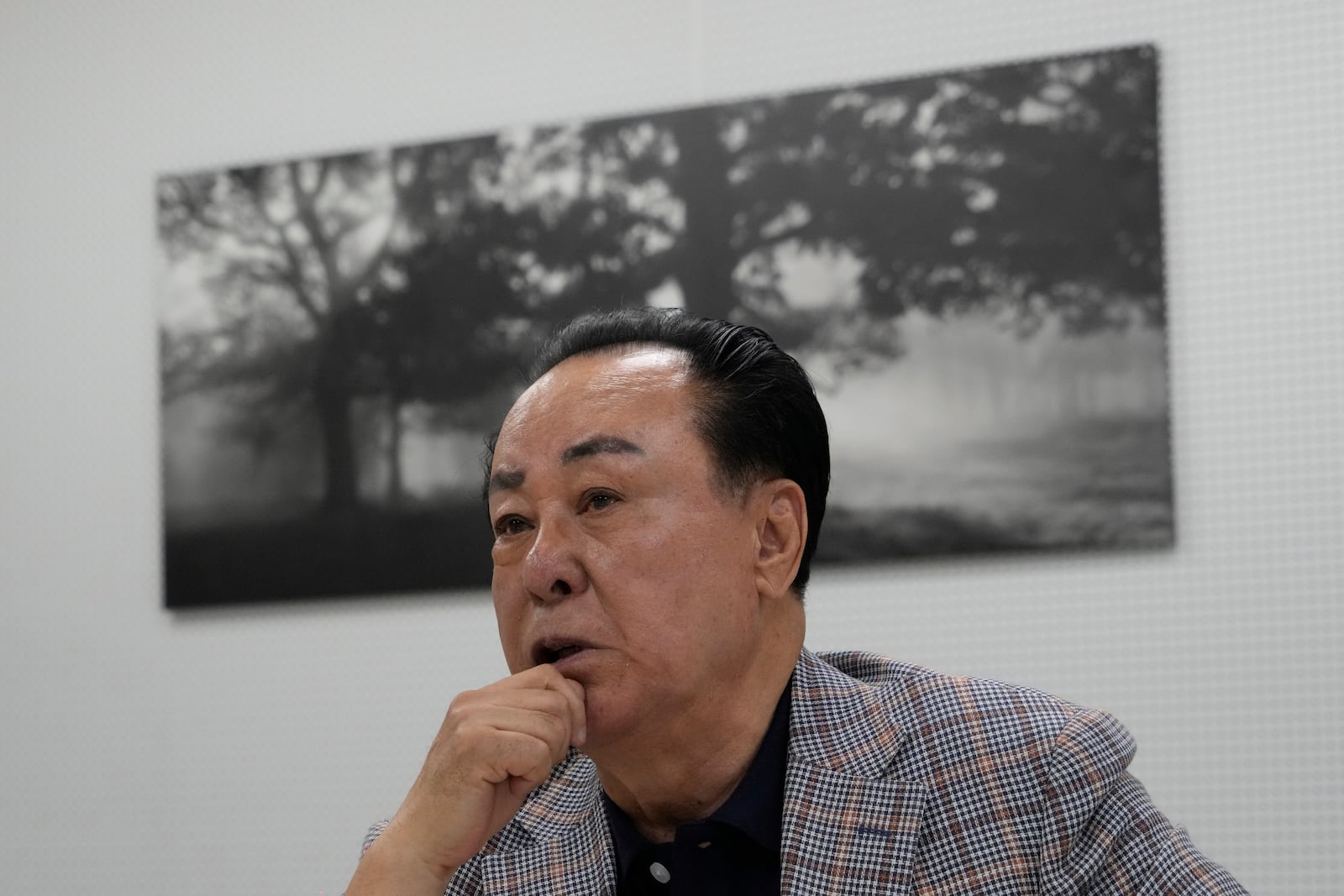 Park Sae-hwan, head of Dongchoon Circus Troupe, speaks during an interview with The Associated Press in Seoul, South Korea, Monday, June 9, 2025. (AP Photo/Ahn Young-joon)