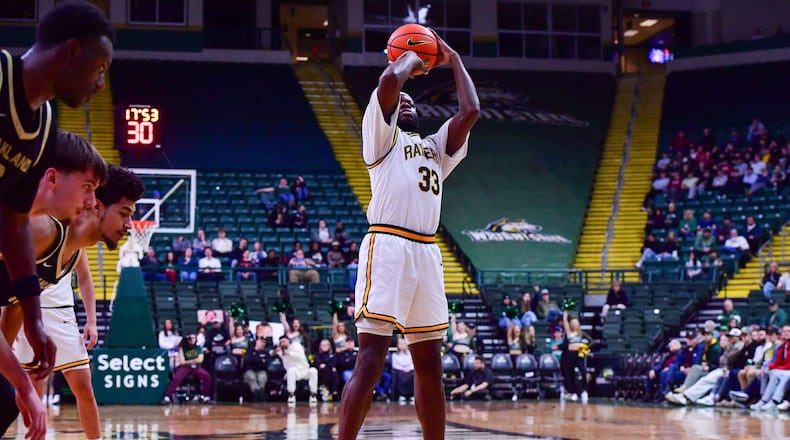 Wright State University's Michael Imariagbe makes a move to the basket during their game against Oakland on Monday, Dec. 29 at Wright State's Nutter Center. JOSEPH R. CRAVEN / CONTRIBUTED PHOTO