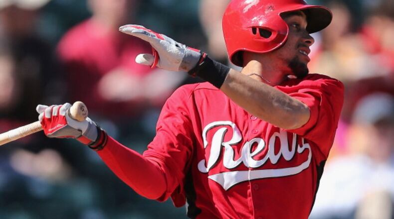 GOODYEAR, AZ - FEBRUARY 24: Billy Hamilton #6 of the Cincinnati Reds bats against the Cleveland Indians during the spring training game at Goodyear Ballpark on February 24, 2013 in Goodyear, Arizona (Photo by Christian Petersen/Getty Images)