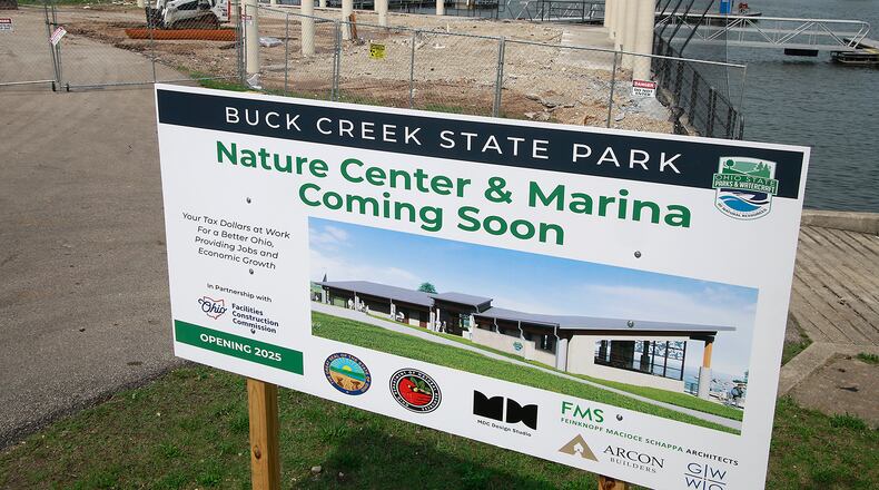 The old Buck Creek Marina building has been demolished with plans to build a new Nature Center & Marina building in it's place Monday, August 5, 2024. BILL LACKEY/STAFF