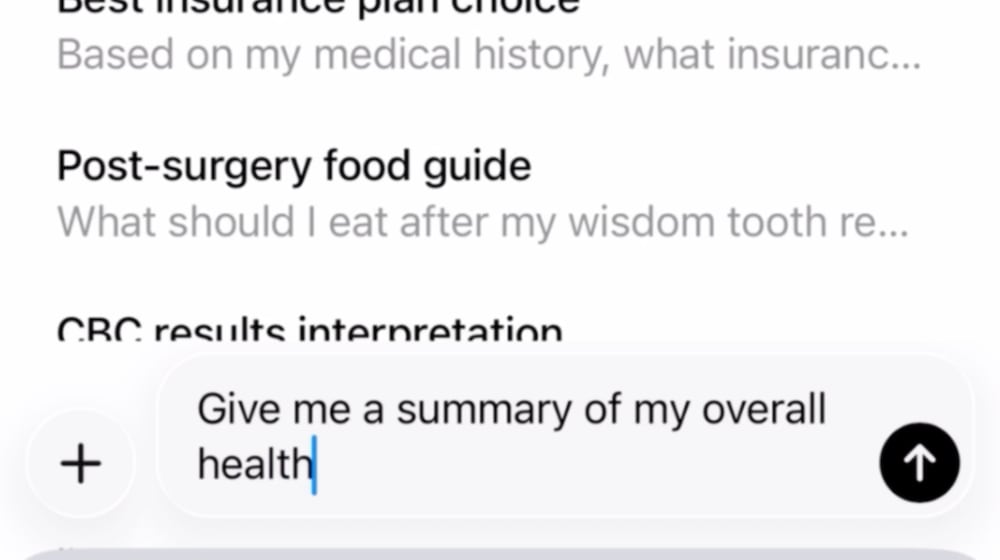 This image provided by OpenAI in February 2026 demonstrates a health chatbot on a phone app. (OpenAI via AP)