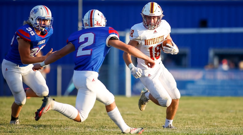Northeastern High School senior Dylan Haggy looks for open field after catching a pass during their game at Greeneview earlier this season. CONTRIBUTED PHOTO BY MICHAEL COOPER