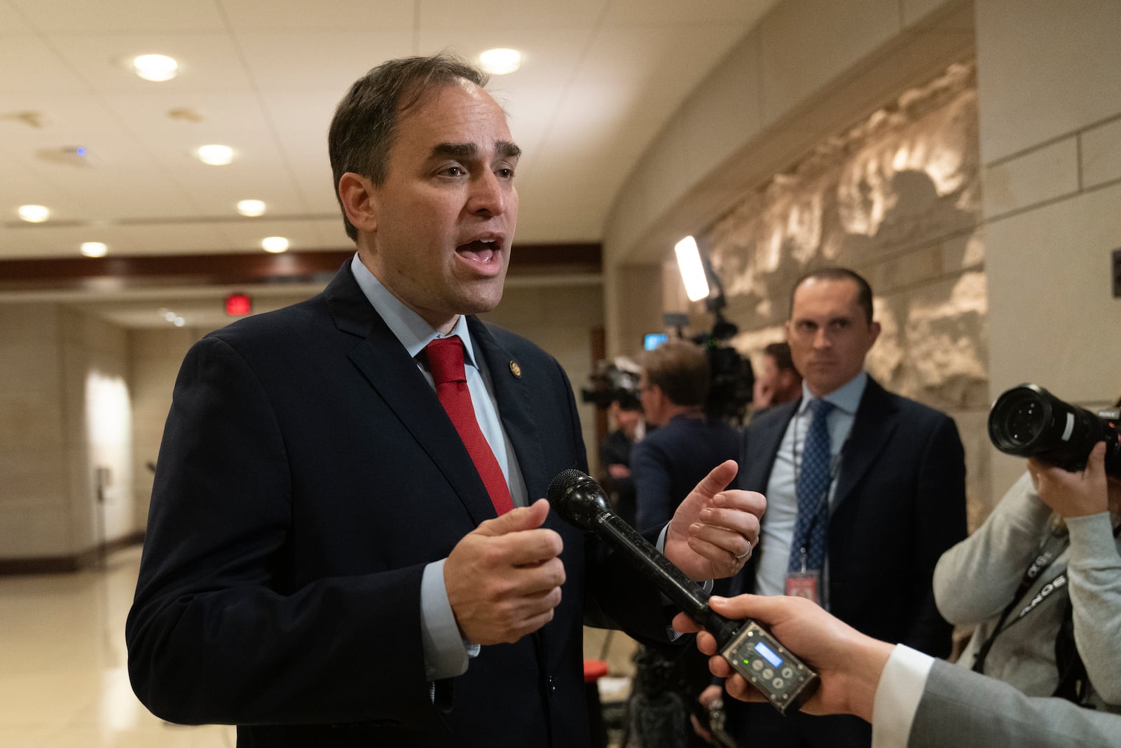 FILE - Rep. Wiley Nickel, D-N.C., speaks to reporters on Capitol Hill in Washington, Nov. 14, 2022. (AP Photo/Manuel Balce Ceneta, File)