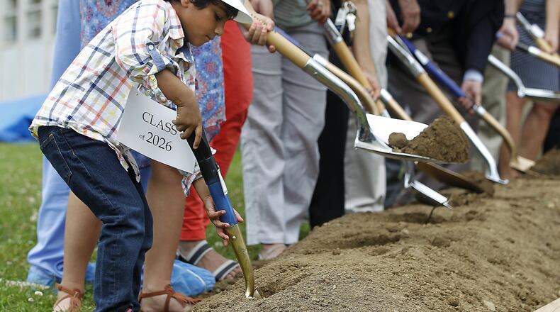 Arhem Rizvi, 4, a member of the Ridewood School class of 2026, participated in the official ground breaking for the new addition at the school Friday, June 30, 2017. Bill Lackey/Staff
