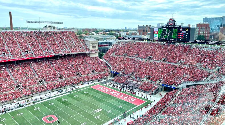 A view of Ohio Stadium from the press box for the Ohio State football game against Oregon on Sept. 11, 2021.