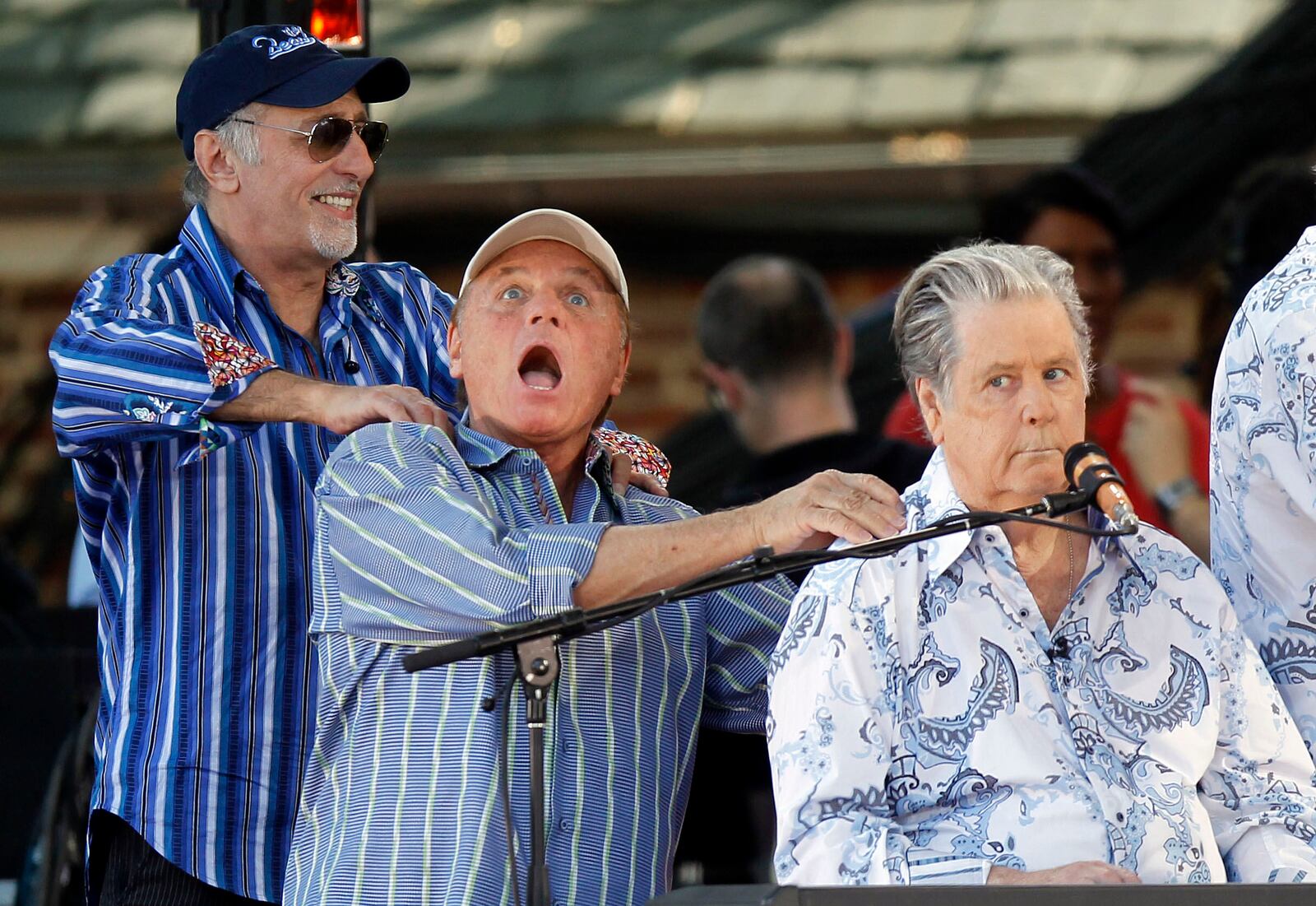 FILE - Original members of The Beach Boys, from left, David Marks, Bruce Johnston and Brian Wilson appear onstage during ABC's "Good Morning America" summer concert series, June 15, 2012, in New York. (Photo by Jason DeCrow/Invision/AP, File)
