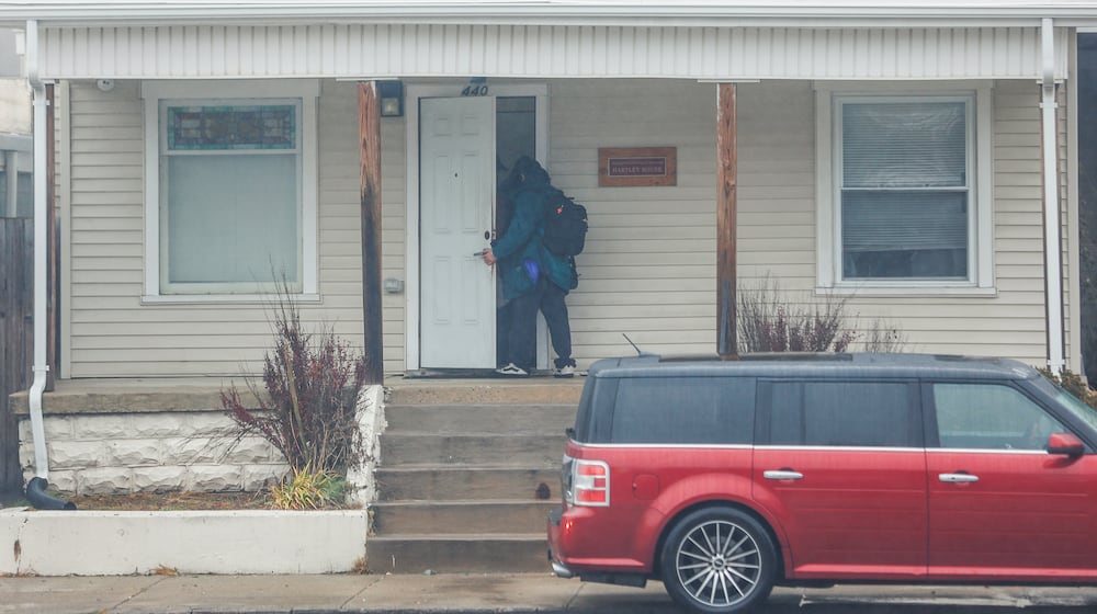 A man walks into the Hartley House on Monday, Nov. 24, 2025, in Springfield. The men's shelter will close in January due to a lack of funding. JOSEPH COOKE/STAFF