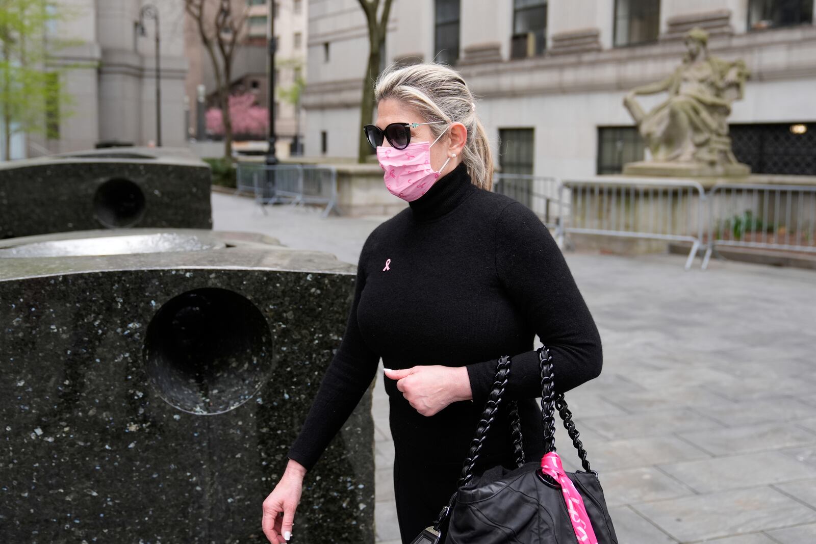 Nadine Menendez arrives to a federal courthouse in New York, Monday, April 21, 2025. (AP Photo/Seth Wenig)