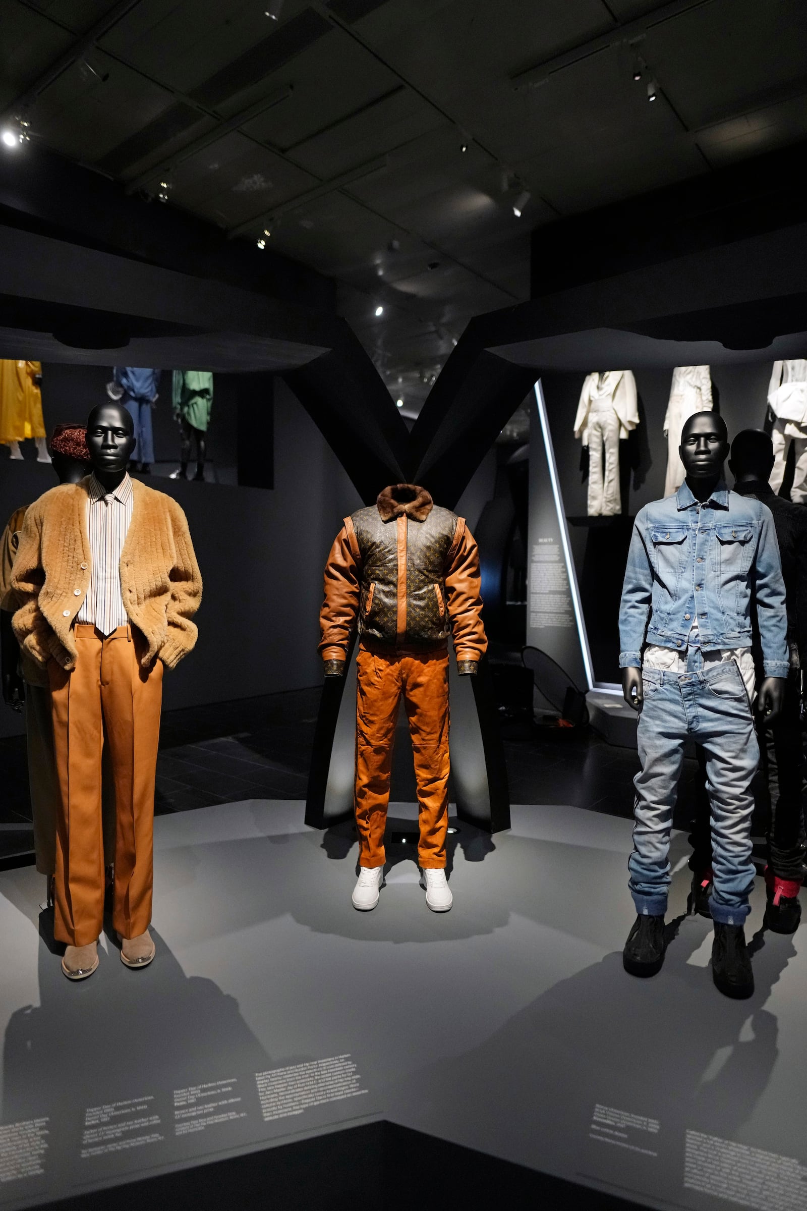 Designs by Dapper Dan and Bstroy are displayed at the Metropolitan Museum of Art's Costume Institute exhibition, "Superfine: Tailoring Black Style," on Saturday, May 3, 2025, in New York. (Photo by Charles Sykes/Invision/AP)