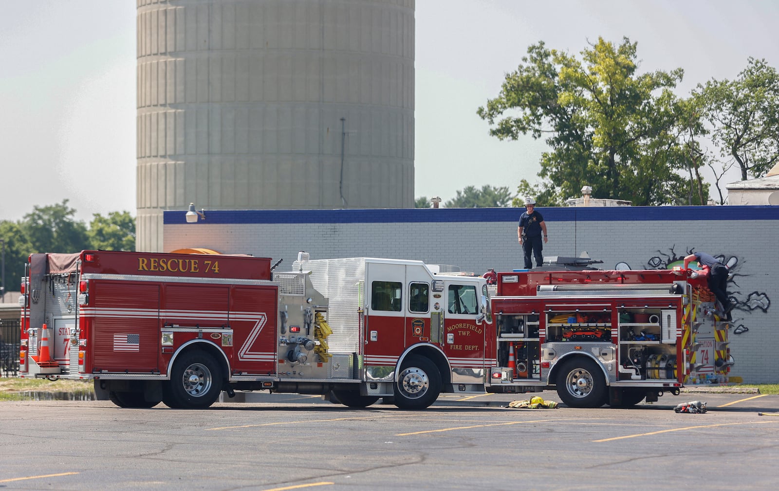 Firefighters investigate a fire that happed on Thursday, July 3, 2025, Northridge Lanes. No injuries were reported. JOSEPH COOKE/STAFF