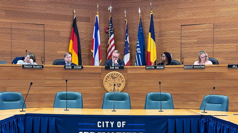 Springfield City Commissioners listen to public comments during its regular meeting Tuesday, Feb. 25, 2025. JESSICA OROZCO/STAFF