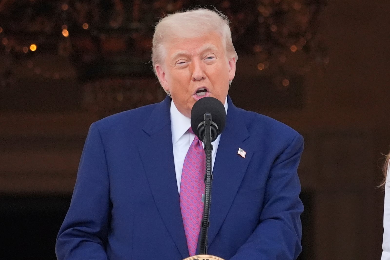 President Donald Trump speaks during the congressional picnic on the South Lawn of the White House, Thursday, June 12, 2025, in Washington. (AP Photo/Alex Brandon)