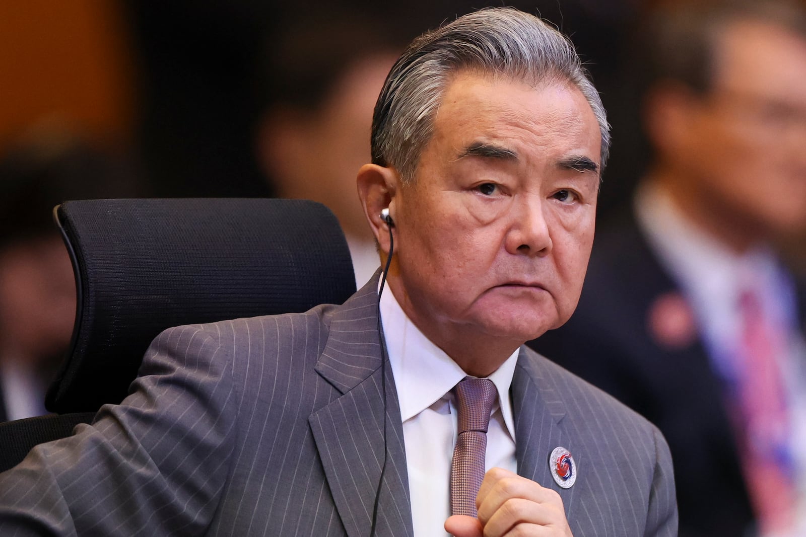 Chinese Foreign Minister Wang Yi attends the 26th ASEAN Plus Three Foreign Ministers' Meeting at the Kuala Lumpur Convention Centre in Kuala Lumpur, Malaysia, July 10, 2025. (Hasnoor Hussain/Pool Photo via AP)