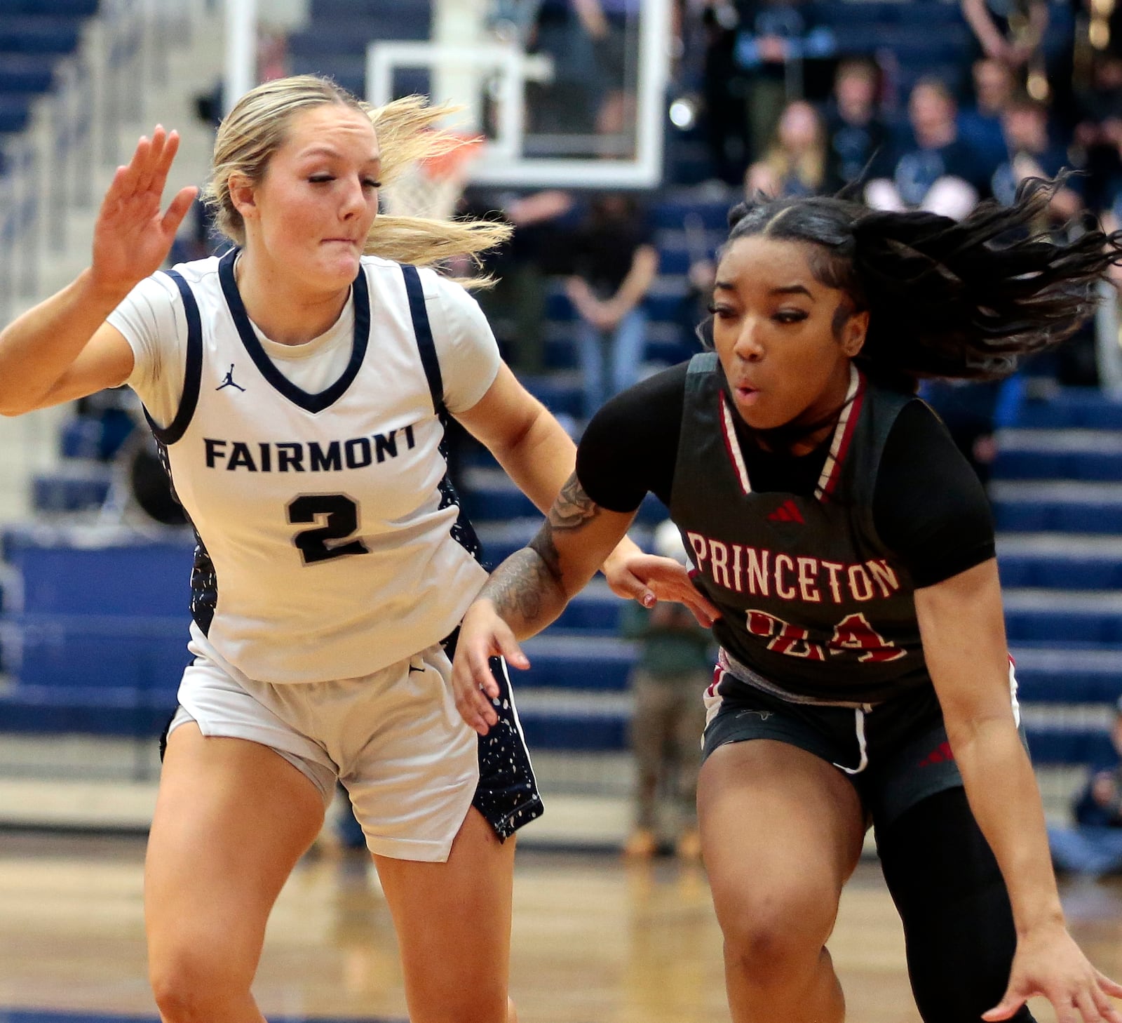 Fairmont senior Nico Cornett trails Princeton's Heaven Sneed Fairmont defeated Princeton 57-47 on Monday, Feb. 2, 2026, in Kettering. STEVEN WRIGHT / STAFF