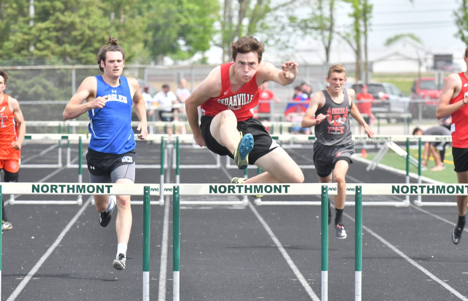 Cedarville's Jonathan Allen won the 300-meter hurdles at the D-III district meet Saturday. Greg Billing/CONTRIBUTED