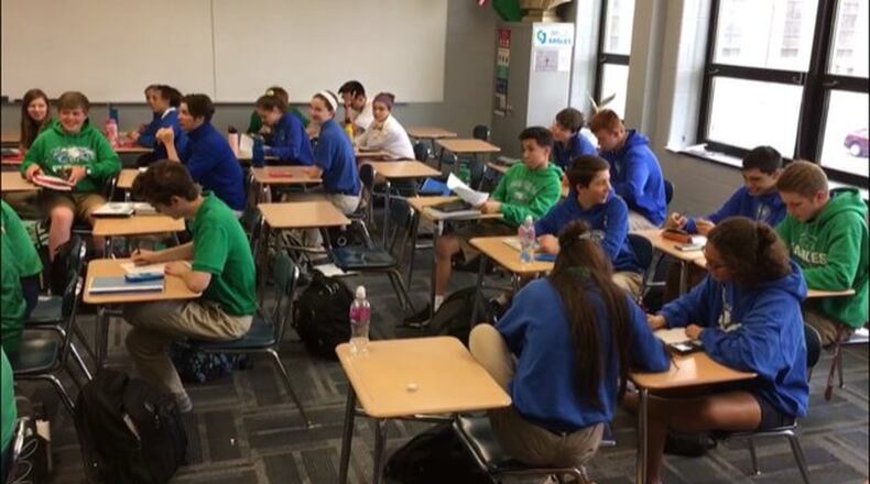 Chaminade Julienne students do classwork and have discussions during a mid-day math class. STAFF FILE PHOTO / JEREMY P. KELLEY