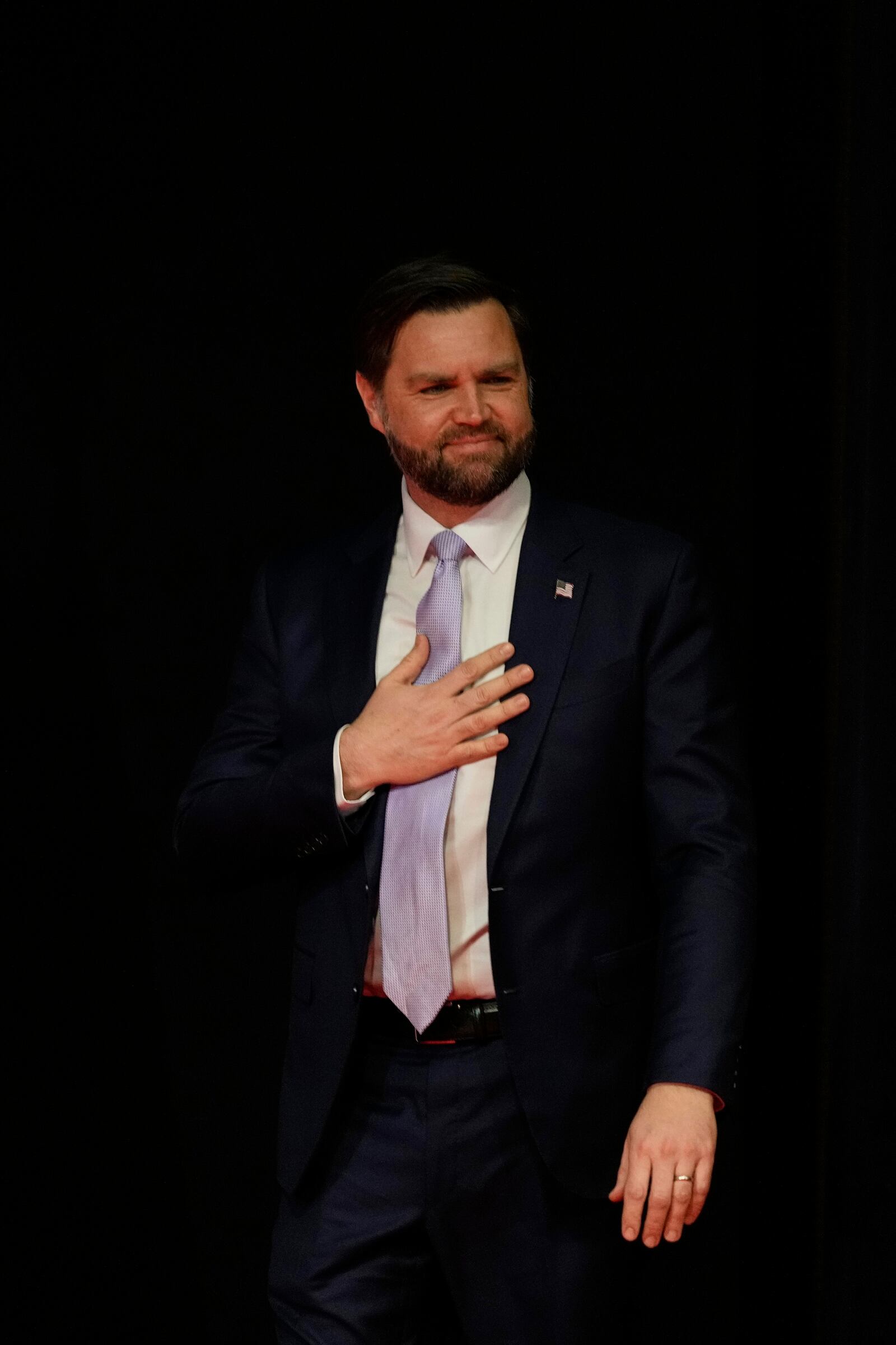 U.S. Vice President JD Vance arrives to speak at the Rajasthan International Center in Jaipur, India, Tuesday, April 22, 2025. (AP Photo/Manish Swarup)