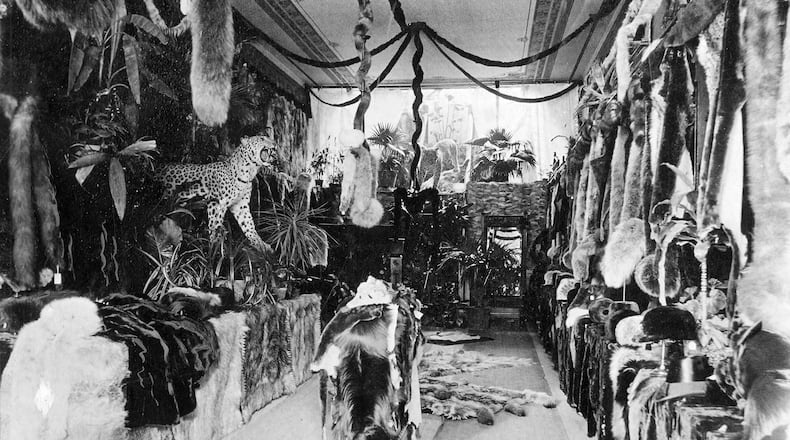 This wild looking scene shows the interior of Bancroftââ¬â¢s Hats and Furs. Its location on the northeast corner of Fountain and Main seems fitting to the history of the area. The original store was across the street from a site known as Trapperââ¬â¢s Corner, where early trappers went to trade furs and skins. P.E. Bancroft trained as a furrier and opened this store in 1851 it remained a family run business for over 100 years, eventually moving to the Arcue Building. PHOTO COURTESY OF THE CLARK COUNTY HISTORICAL SOCIETY