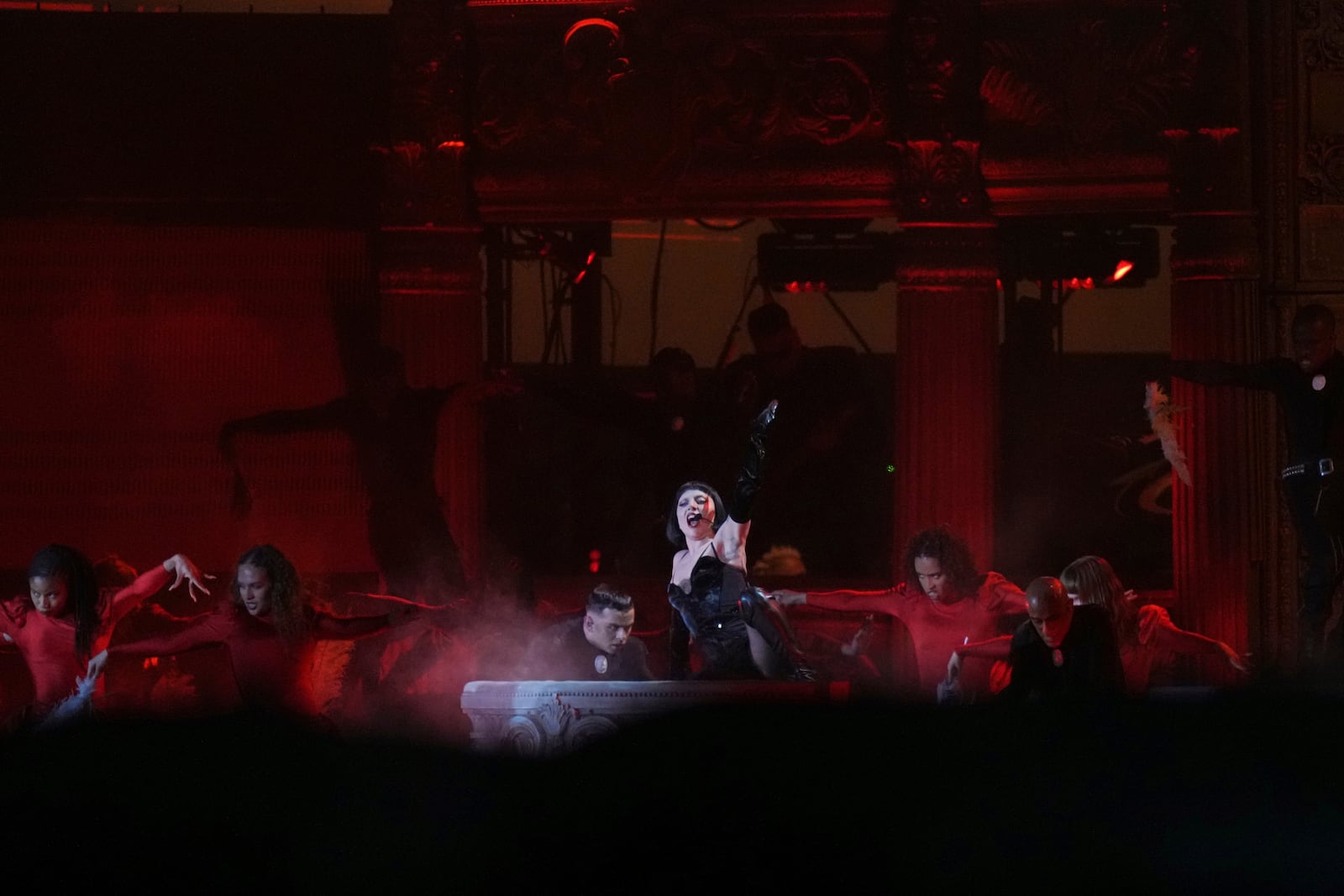 Lady Gaga performs during her free concert on Copacabana Beach in Rio de Janeiro, Saturday, May 3, 2025. (AP Photo/Silvia Izquierdo)