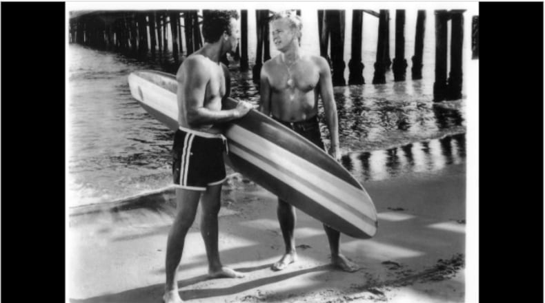 Kenny Miller (right) in a scene from 1964’s “Surf Party,” a 20th Century Fox beach flick. The movie’s instrumental theme song by The Astronauts is a real killer (and available on YouTube).