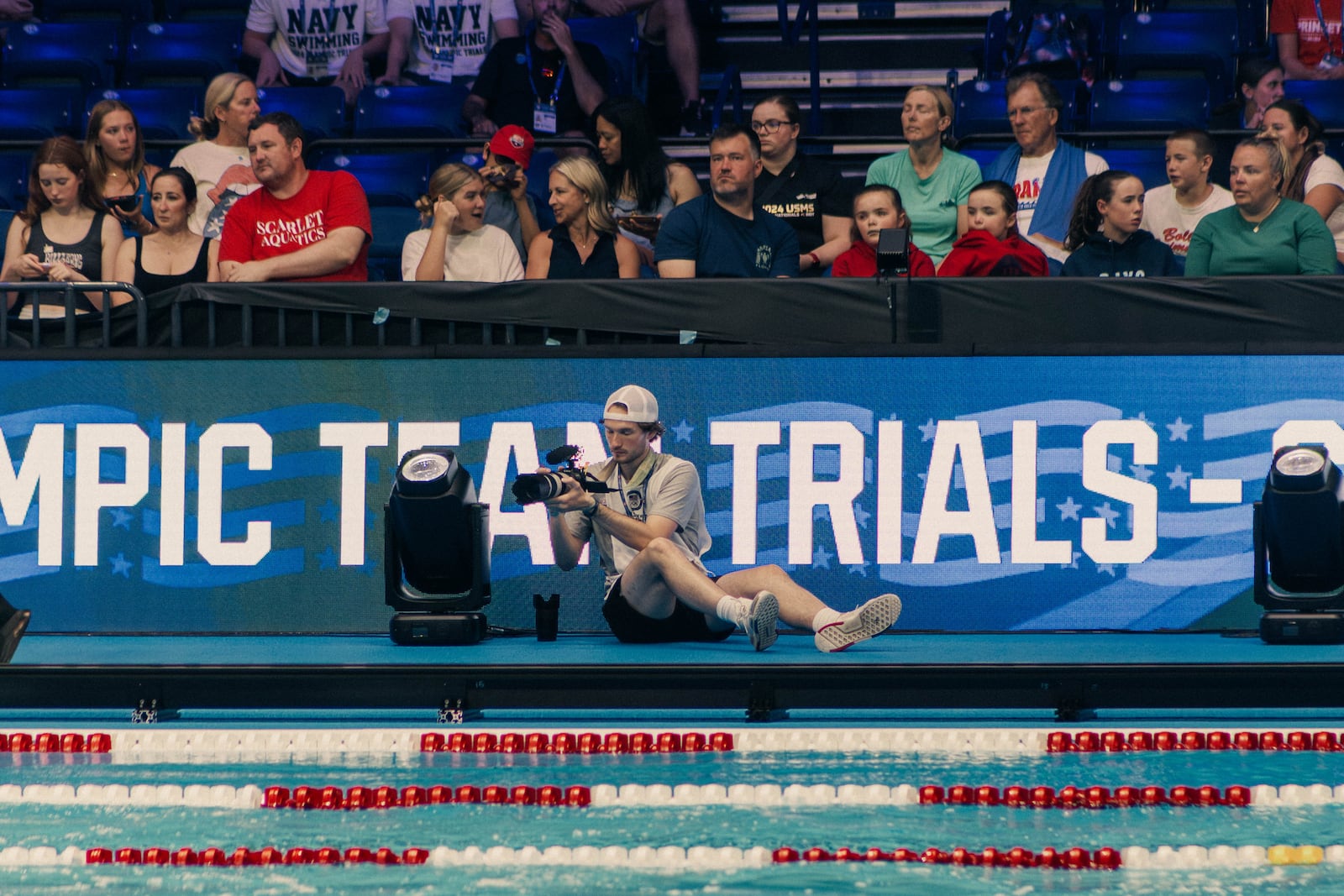 Will Brethauer films athletes for the USA Swimming Olympic Trials. CONTRIBUTED