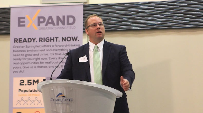 The Chamber of Greater Springfield s Vice president of Economic Development Horton Hobbs leads a discussion on job growth for Clark County. JEFF GUERINI/STAFF