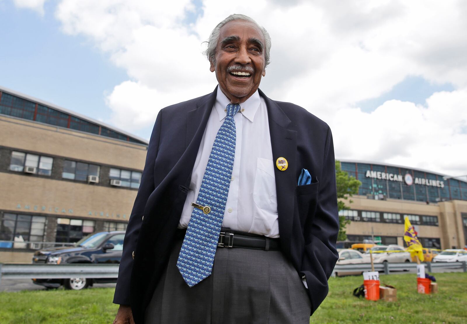 FILE - Congressman Charles Rangel leaves a rally for airport workers at LaGuardia Airport in the Queens borough of New York, June 26, 2014. (AP Photo/Seth Wenig, File)