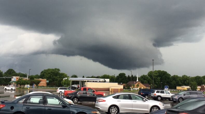 This wall cloud was photographed near the Meijer at state Route 741 about 7 p.m. Wednesday, May 24, 2017. (Courtesy/Tracy Phillips)