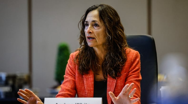Ohio rep. Andrea White patriciates in a roundtable discussion about keeping home-grown talent and rebuilding the workforce at SInclair Community College Tuesday August 29, 2023. JIM NOELKER/STAFF
