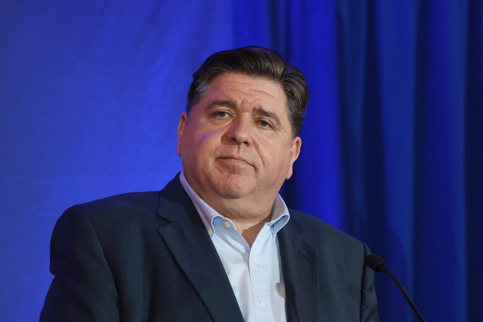 Illinois Gov. JB Pritzker speaks during the McIntyre-Shaheen 100 Club Dinner, Sunday April 27, 2025, in Manchester, N.H. (AP Photo/Reba Saldanha)