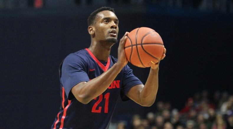 Dyshawn Pierre shoots a free throw against Rhode Island. David Jablonski/Staff