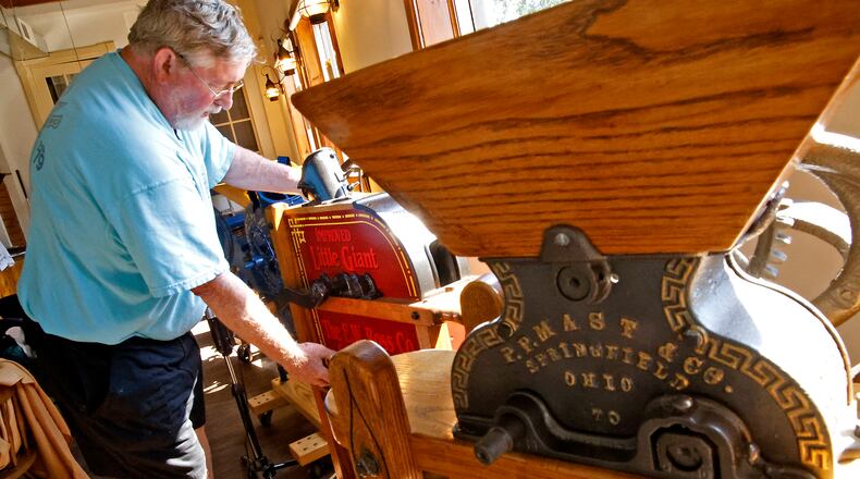 Dan Hearlihy, executive director of the Springfield Historical Society, talks about all the locally made machines as he gives a tour of the "Made in Springfield" Museum & Gift Shop Wednesday, Sept. 20, 2023. BILL LACKEY/STAFF
