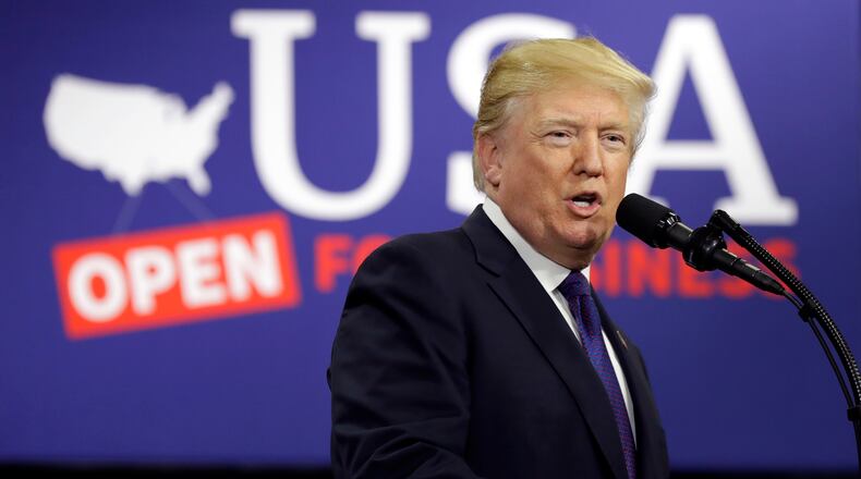 President Donald Trump speaks on tax policy during a visit to Sheffer Corporation, Monday, Feb. 5, 2018, in Blue Ash, Ohio. (AP Photo/Evan Vucci)
